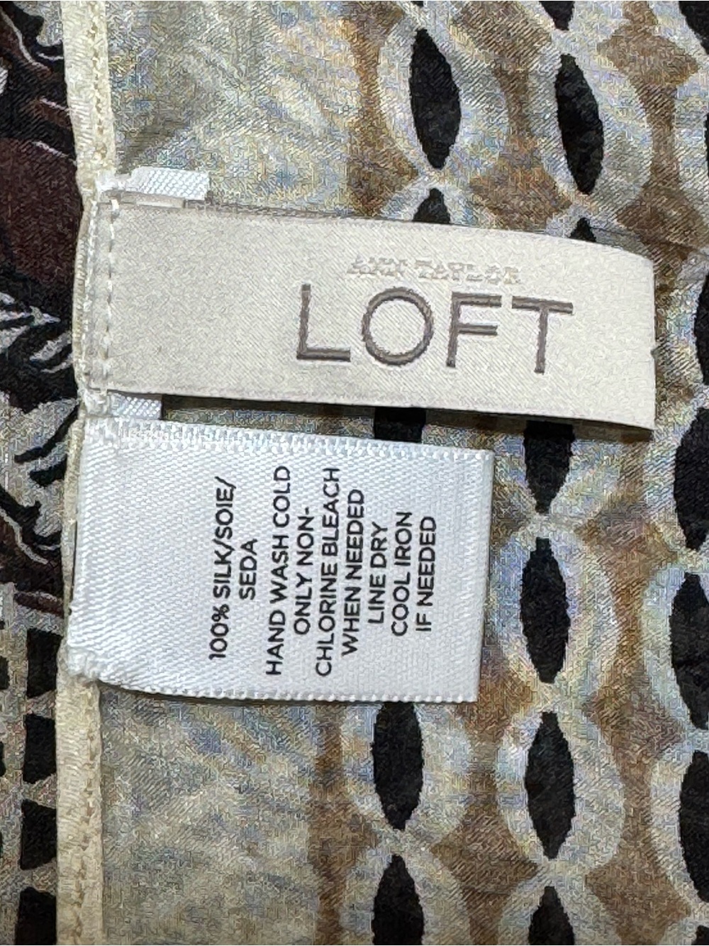 LOFT Ann Taylor 100% Silk Square Scarf Geometric Border Brown Cream 45"x45" - Picture 7 of 10